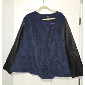 Alfani Woman 3X Jacket Faux Suede Moto Blazer Black Sleeve Asymmetrical